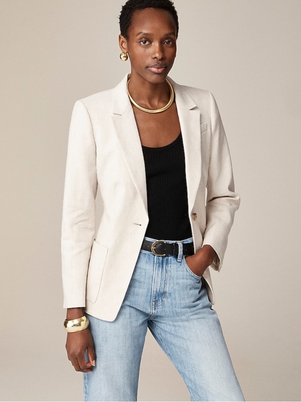 J. Crew - Helena Blazer in Stretch Linen Blend - Ivory Flex